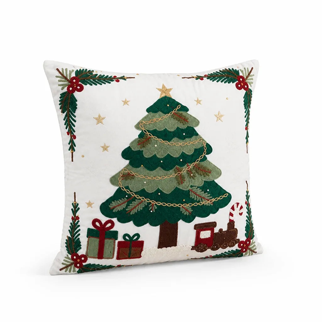 Decorative Pillow Embroidered Reindeer Removable Cover 18x18