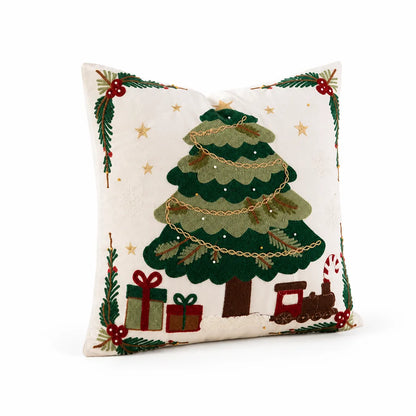 Decorative Pillow Embroidered Reindeer Removable Cover 18x18