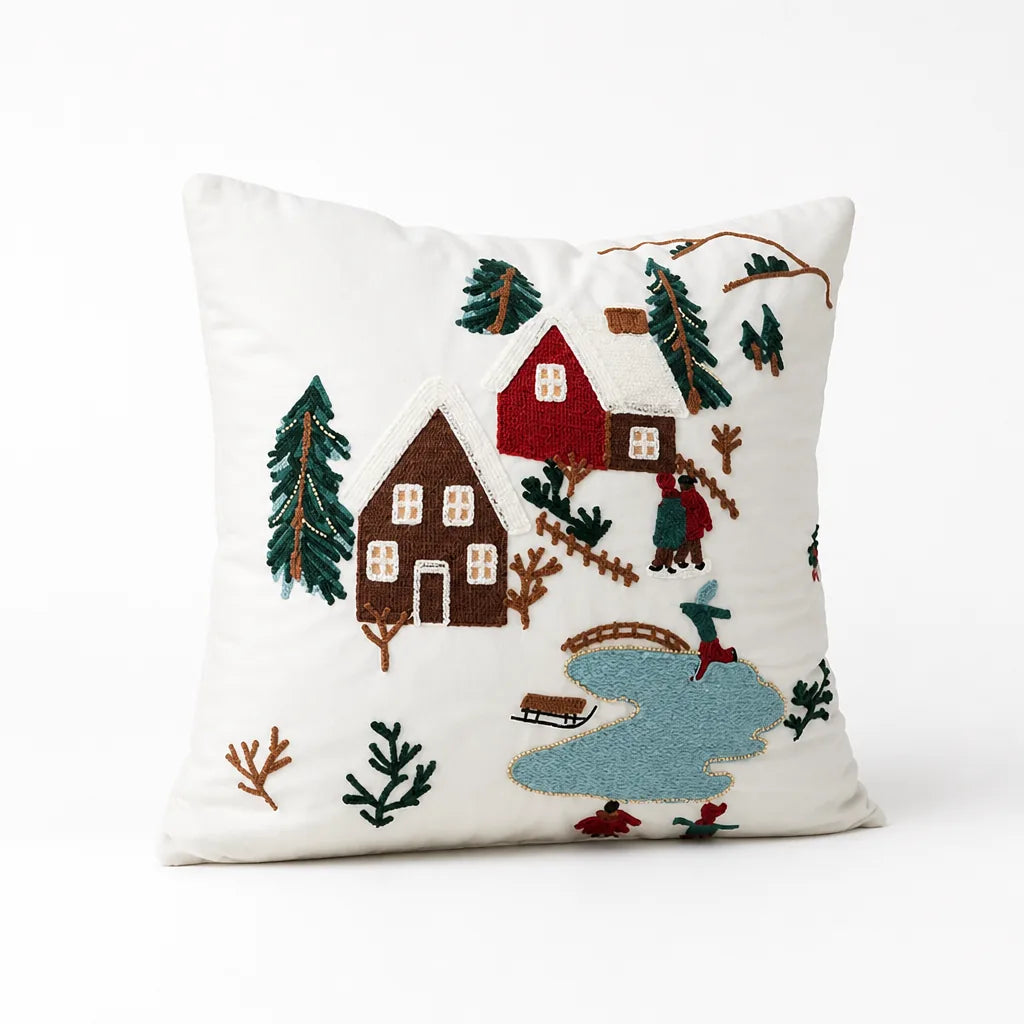 Decorative Pillow Embroidered Reindeer Removable Cover 18x18