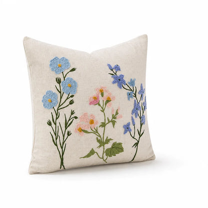 Decorative Pillow Linen Floral Embroidery Removable Cover
