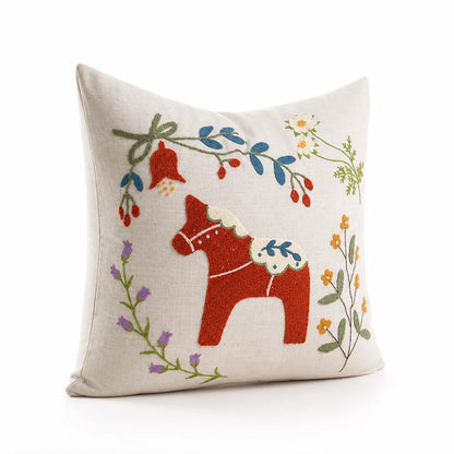 Decorative Pillow Linen Floral Embroidery Removable Cover
