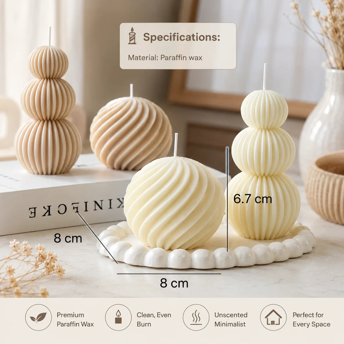 Decorative Scented Candle Geometric Dimpled Paraffin Wax