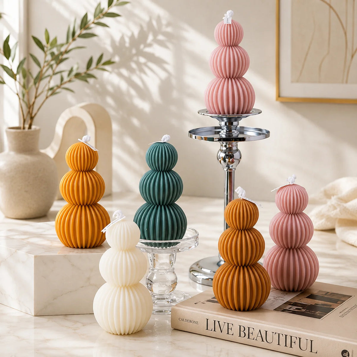 Decorative Scented Candle Geometric Dimpled Paraffin Wax