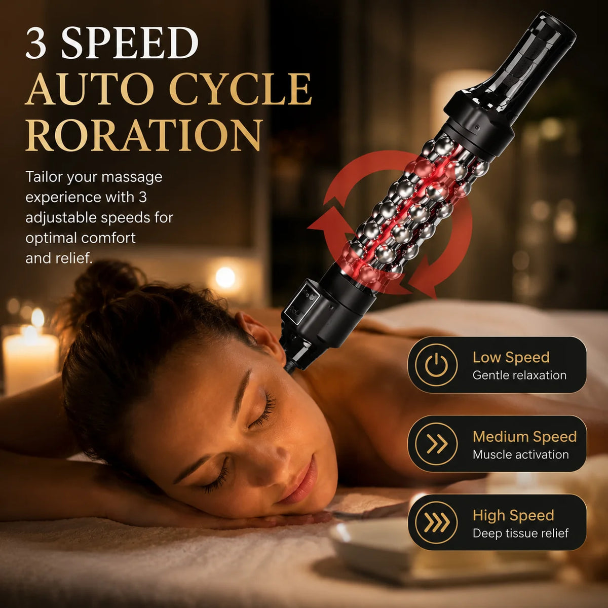 Deep Tissue Massage Roller 360° Rotating Heated 3 Speeds