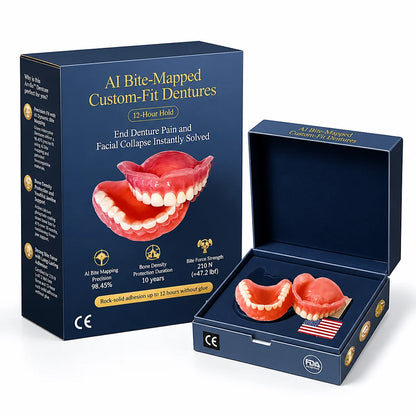 Dentures Custom-Fit Upper & Lower Glue-Free 12-Hour Hold