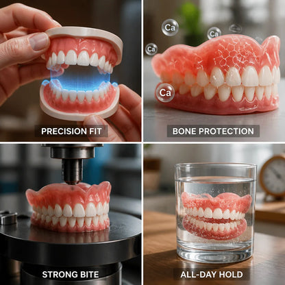 Dentures Custom-Fit Upper & Lower Glue-Free 12-Hour Hold