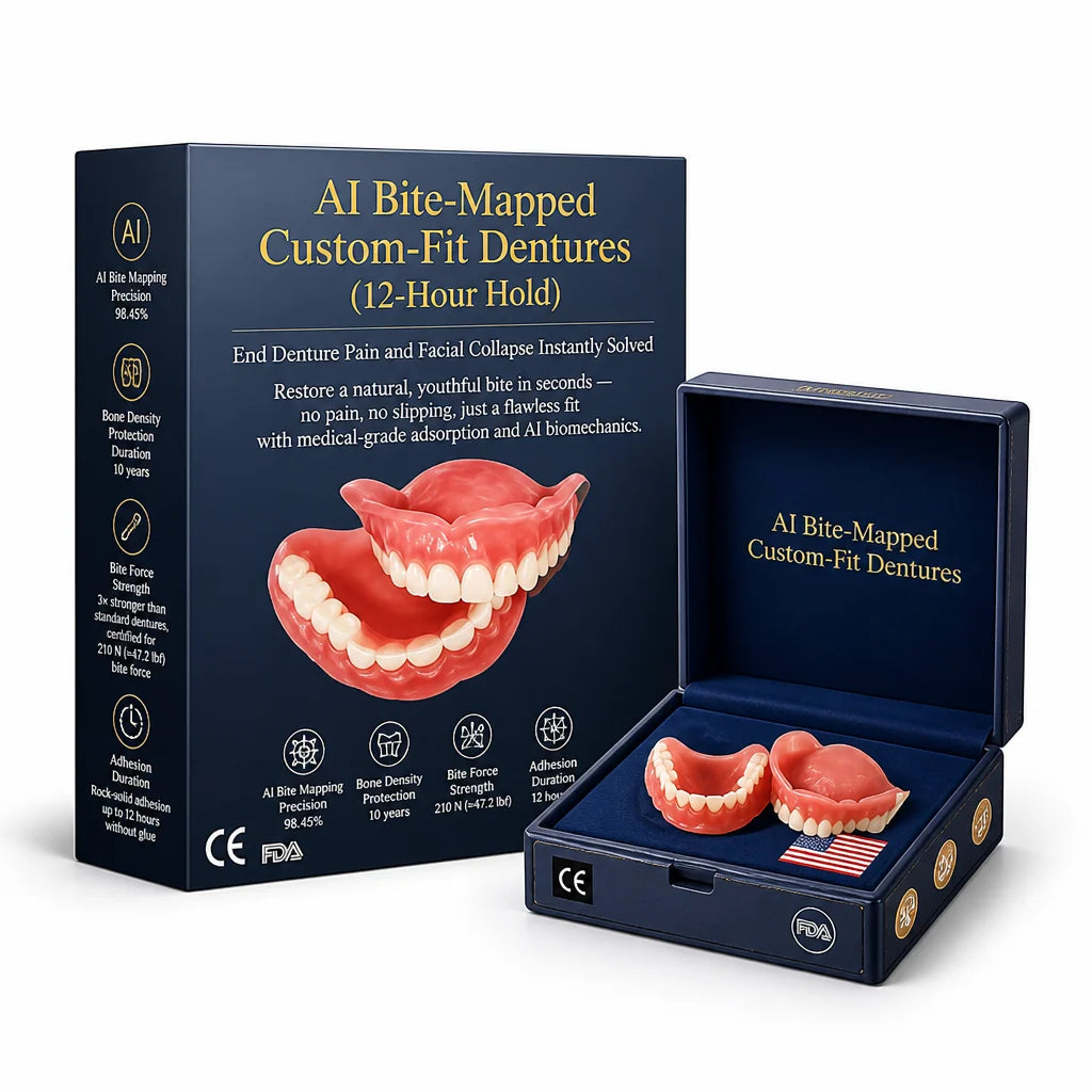 Dentures Custom-Fit Upper & Lower Glue-Free 12-Hour Hold