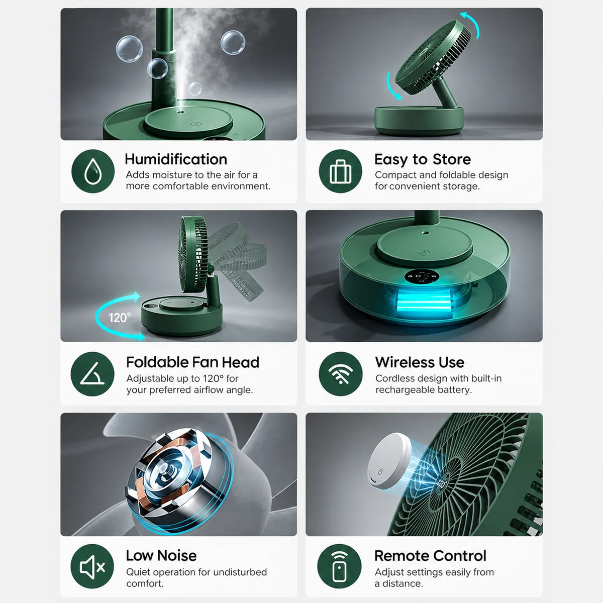 Desk Fan Foldable Telescopic USB Rechargeable