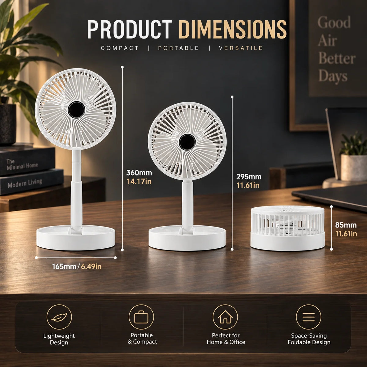 Desk Fan Foldable Telescopic USB Rechargeable