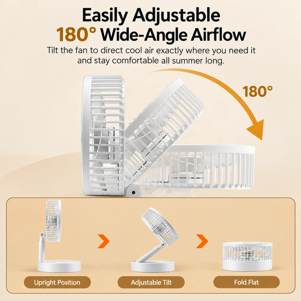 Desk Fan Foldable Telescopic USB Rechargeable