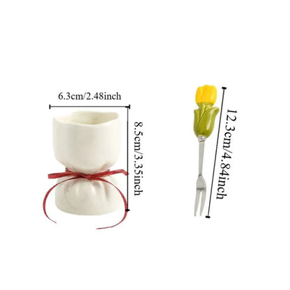 Dessert Fork Set Tulip-Shaped Stainless Steel With Ceramic Jar