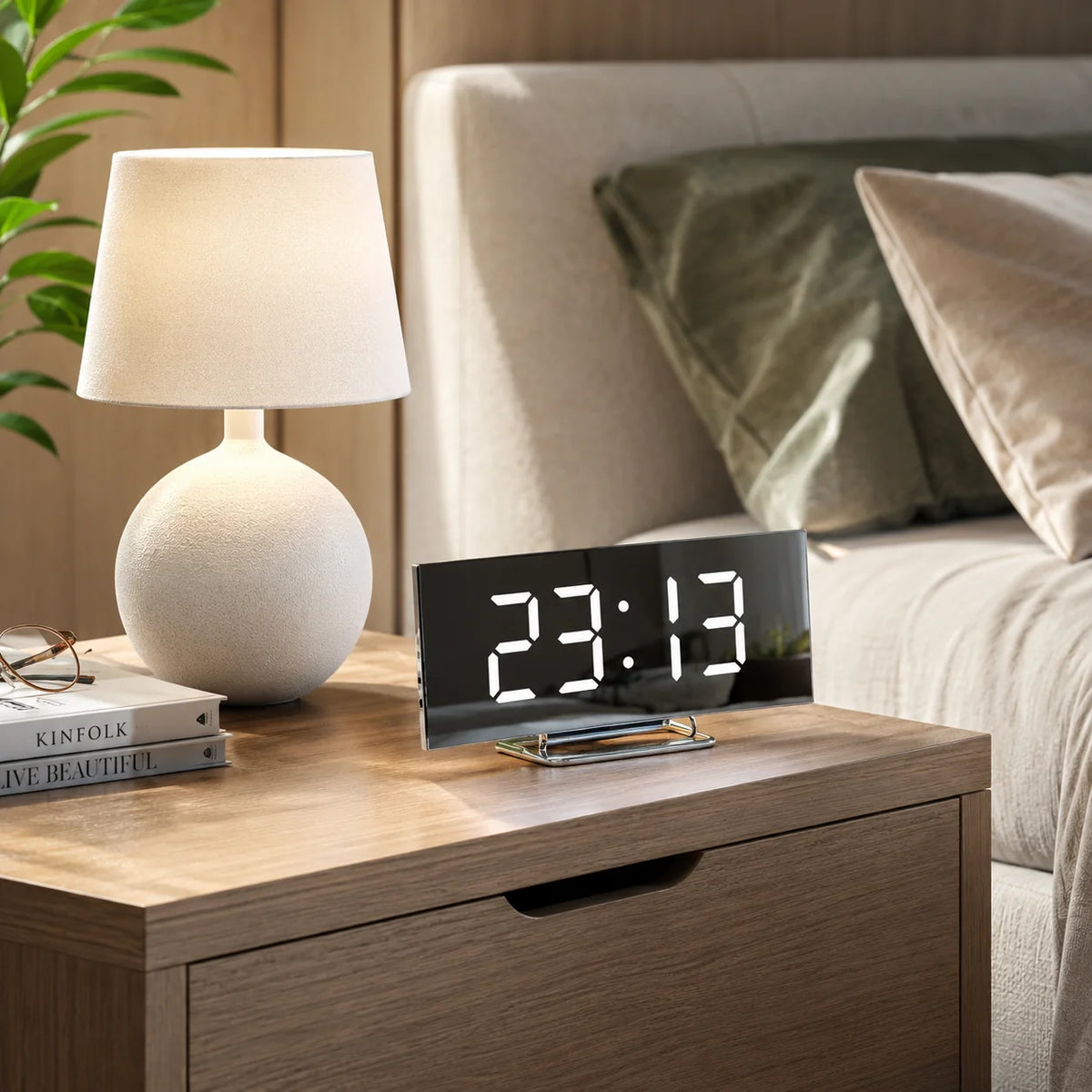 Digital Alarm Clock Curved LED Auto-Dimming USB & Battery