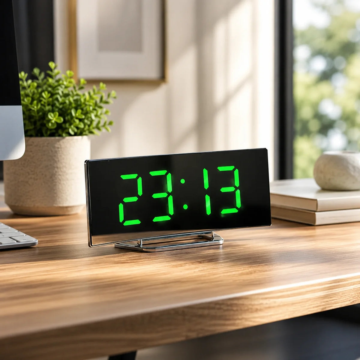 Digital Alarm Clock Curved LED Auto-Dimming USB & Battery