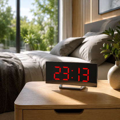 Digital Alarm Clock Curved LED Auto-Dimming USB & Battery