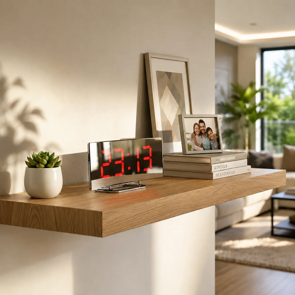 Digital Alarm Clock Curved LED Auto-Dimming USB & Battery