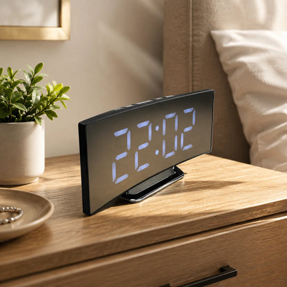 Digital Alarm Clock Curved LED Auto-Dimming USB & Battery