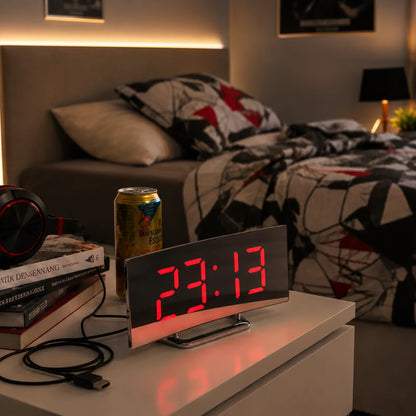 Digital Alarm Clock Curved LED Auto-Dimming USB & Battery