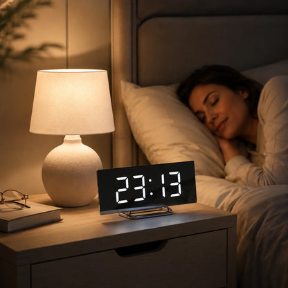 Digital Alarm Clock Curved LED Auto-Dimming USB & Battery