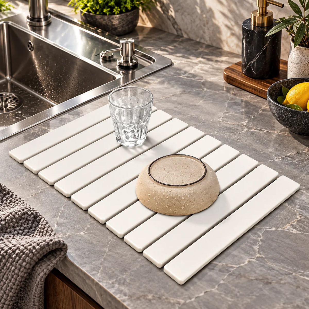 Dish Drying Mat Diatomaceous Earth Quick-Dry Foldable