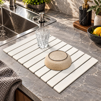 Dish Drying Mat Diatomaceous Earth Quick-Dry Foldable