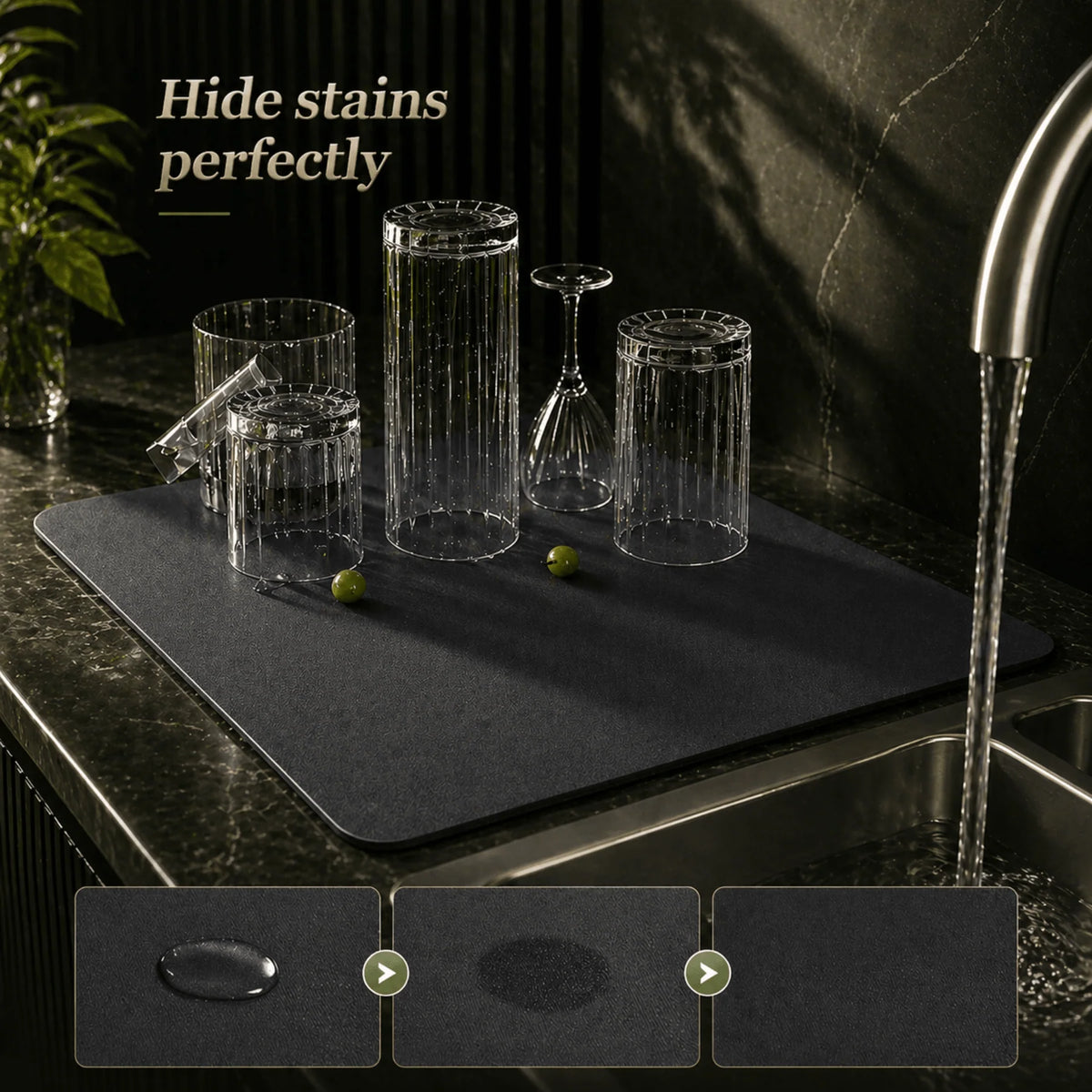 Dish Drying Mat Diatomaceous Earth Quick-Dry Non-Slip Base