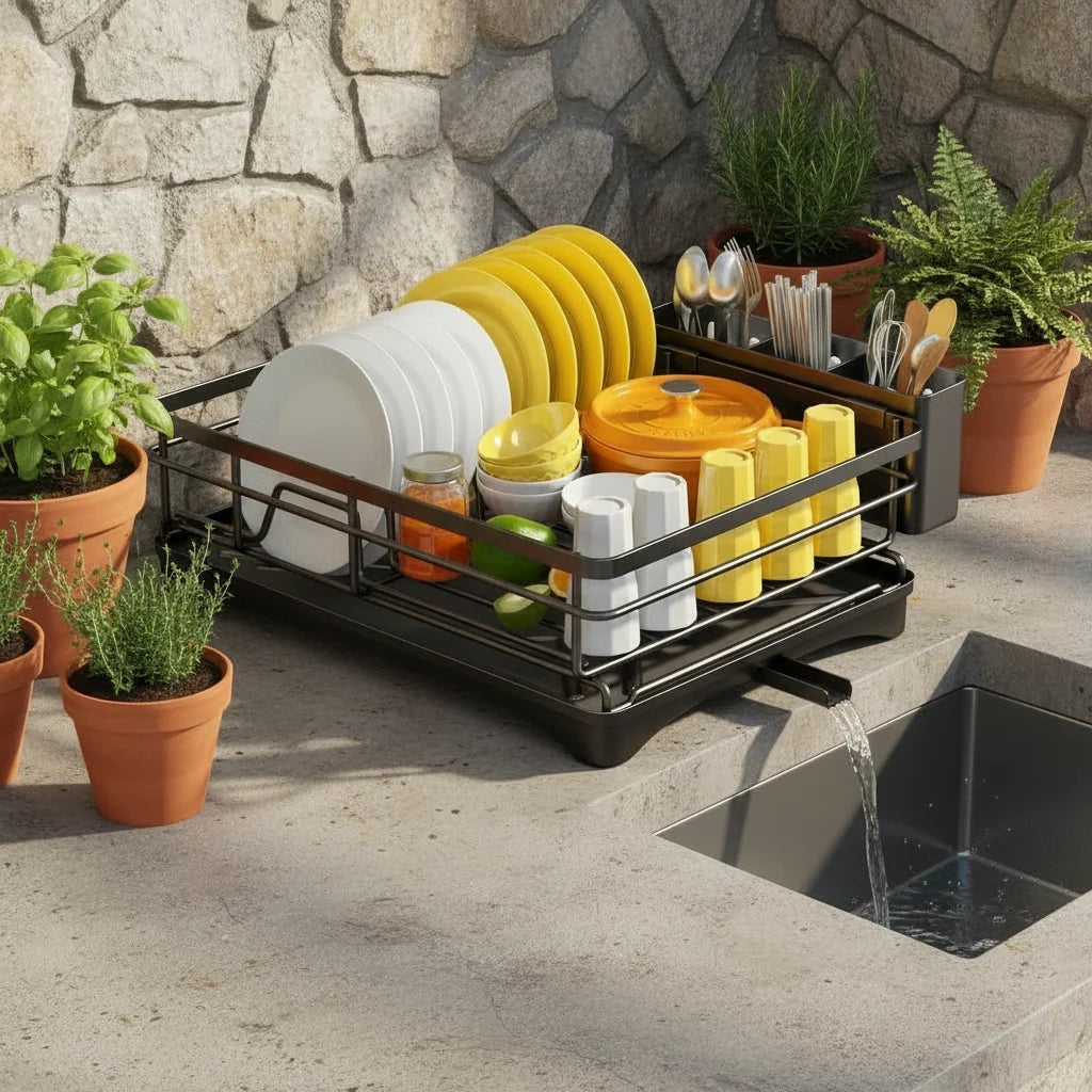 Dish Drying Rack Large Capacity Integrated Drip Tray Space-Saving