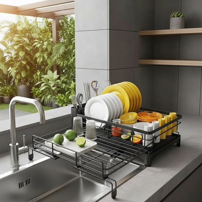 Dish Drying Rack Large Capacity Integrated Drip Tray Space-Saving