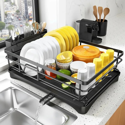 Dish Drying Rack Large Capacity Integrated Drip Tray Space-Saving