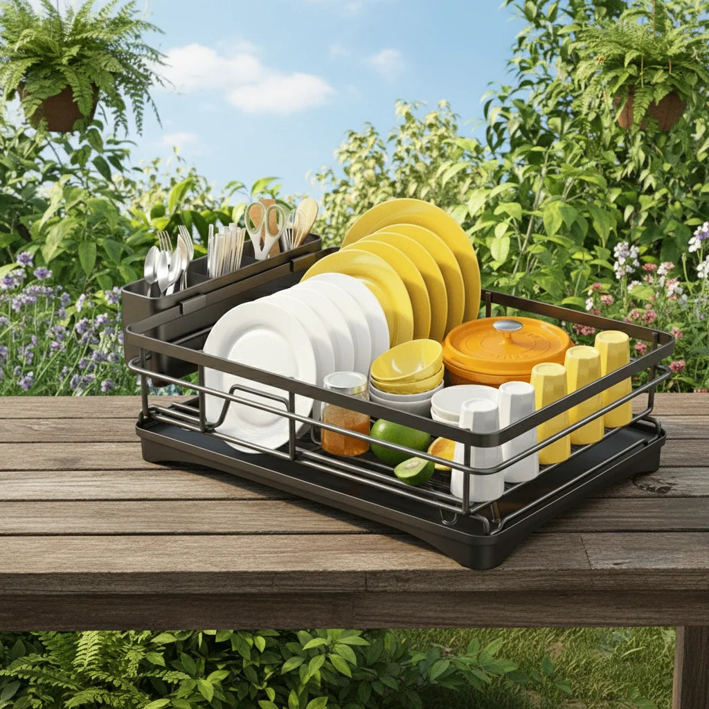 Dish Drying Rack Large Capacity Integrated Drip Tray Space-Saving