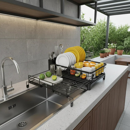 Dish Drying Rack Large Capacity Integrated Drip Tray Space-Saving