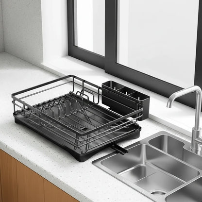 Dish Drying Rack Large Capacity Integrated Drip Tray Space-Saving