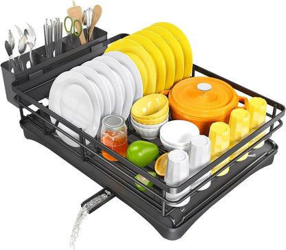 Dish Drying Rack Sloped Drain Tray Removable Cutlery Holder