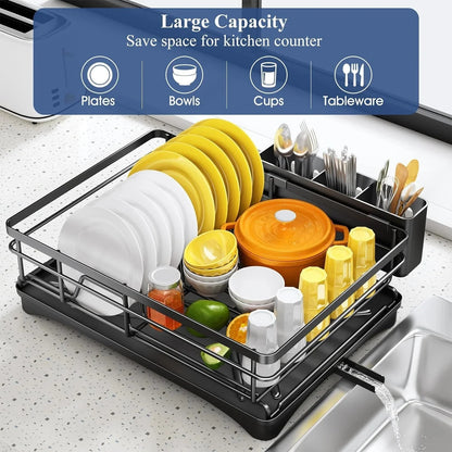 Dish Drying Rack Sloped Drain Tray Removable Cutlery Holder