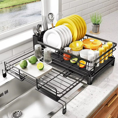 Dish Drying Rack Sloped Drain Tray Removable Cutlery Holder