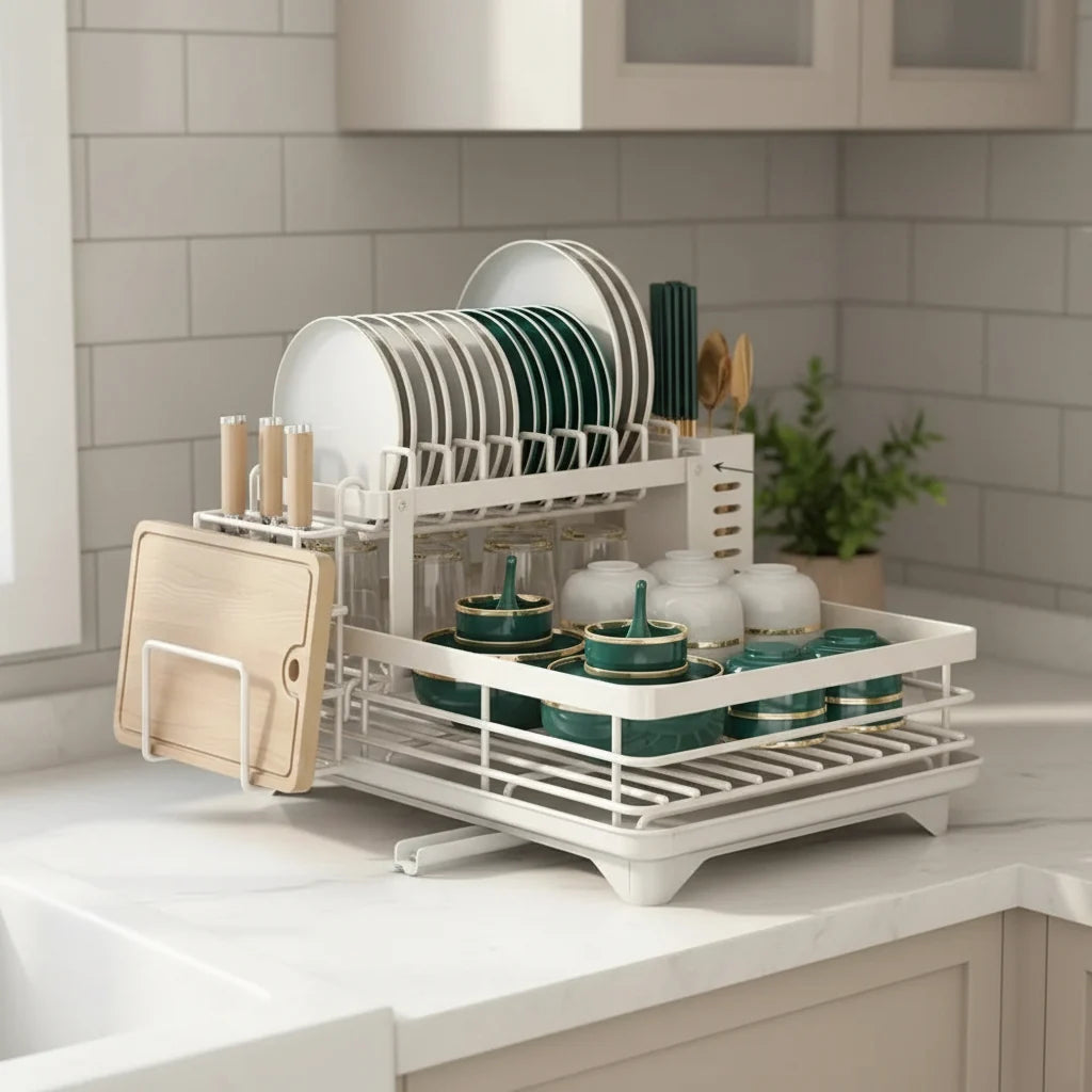 Dish Drying Rack Stainless Steel Foldable Space-Saving Design