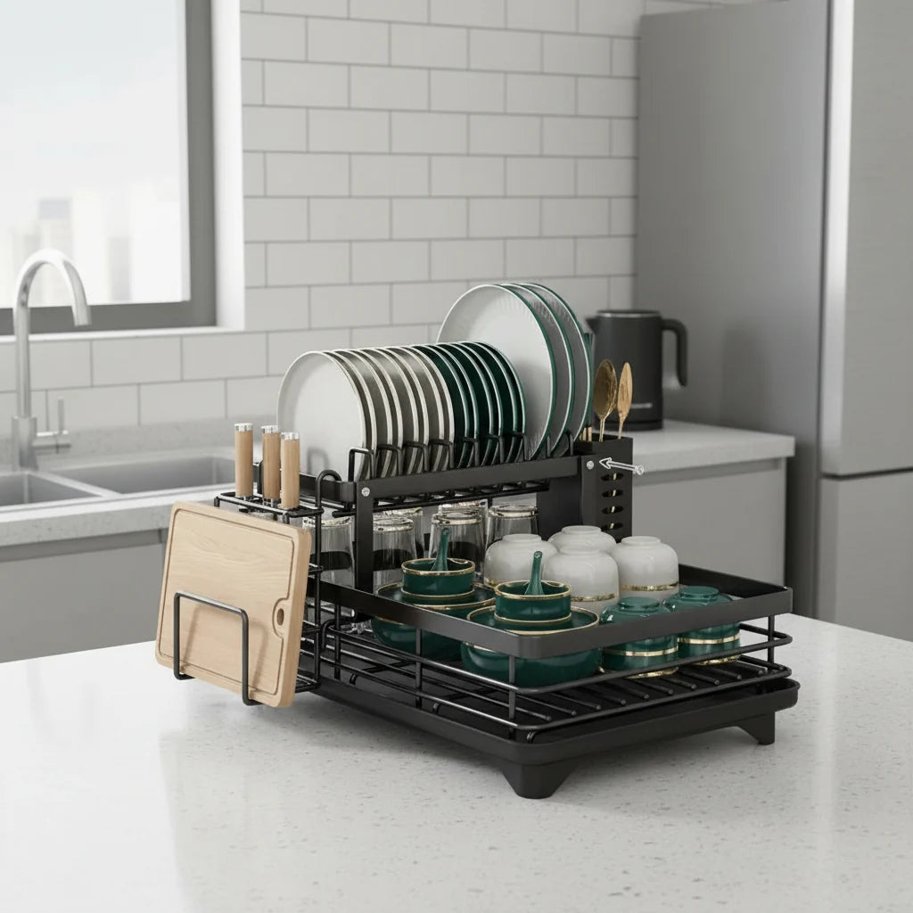 Dish Drying Rack Stainless Steel Foldable Space-Saving Design