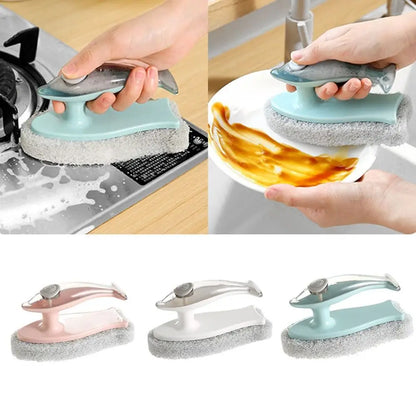 Dishwashing Brush Built-In Soap Dispenser Spring-Loaded Button