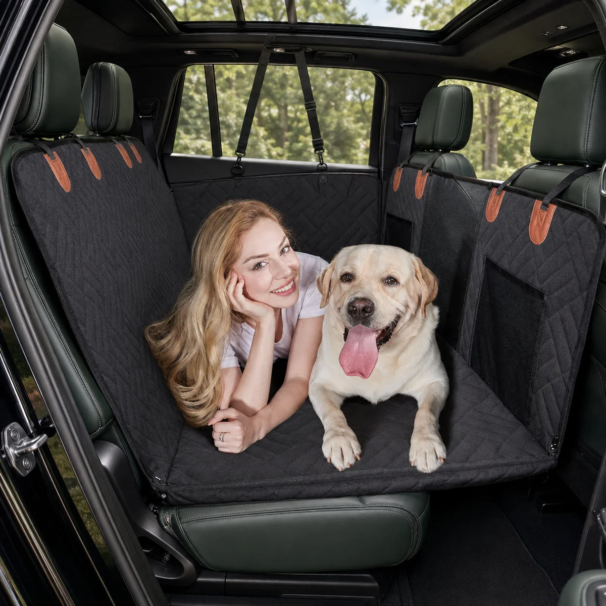 Dog Back Seat Cover Hard-Bottom Panel Mesh Window