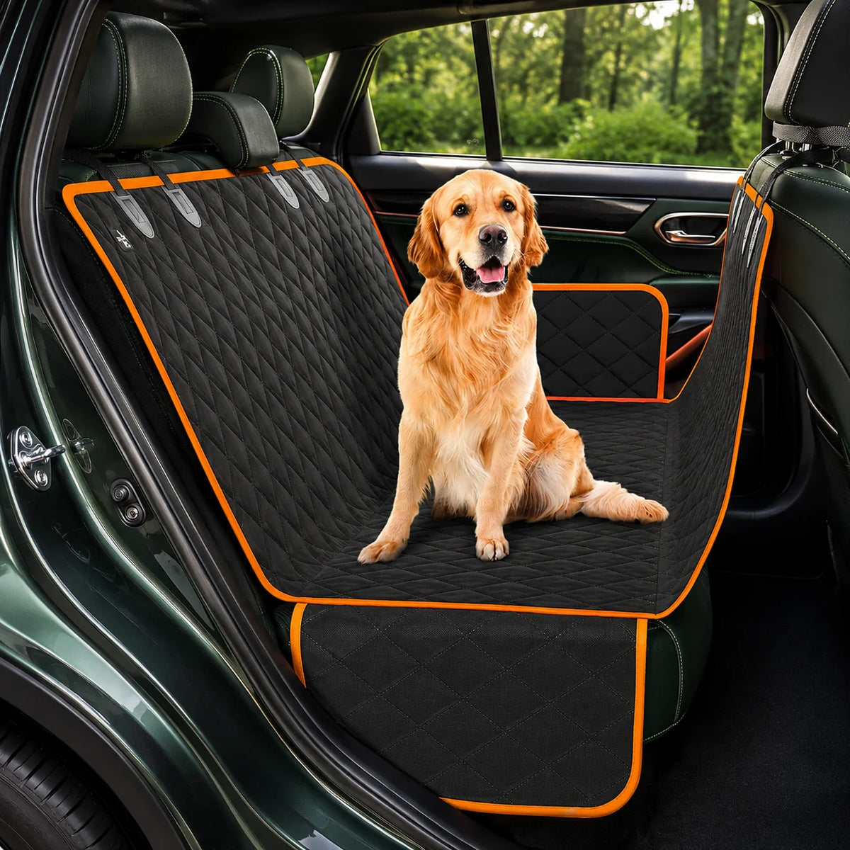 Dog Back Seat Cover Hard-Bottom Panel Mesh Window