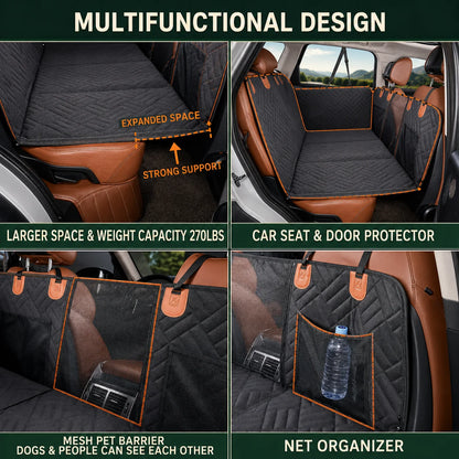 Dog Back Seat Cover Hard-Bottom Panel Mesh Window