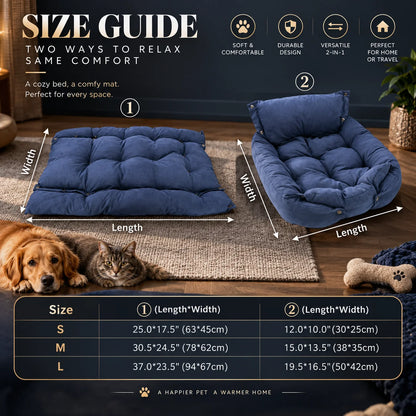 Dog Bed Convertible 3-in-1 Plush Cushioning Non-Slip Base