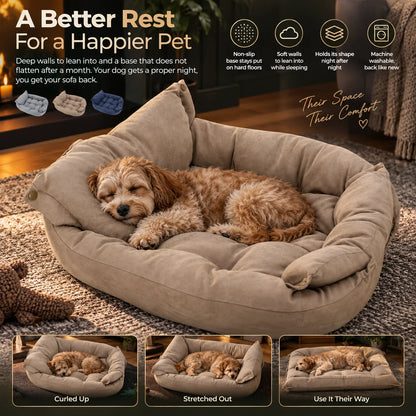 Dog Bed Convertible 3-in-1 Plush Cushioning Non-Slip Base