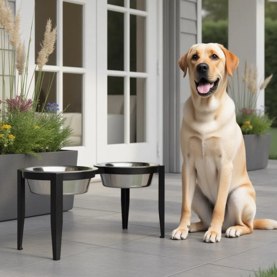 Dog Bowl Stand Elevated With Two Stainless Steel Bowls