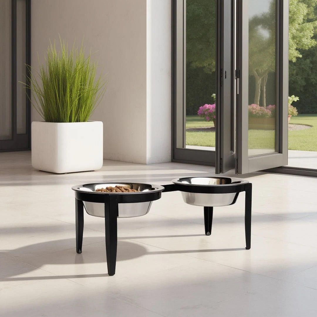 Dog Bowl Stand Elevated With Two Stainless Steel Bowls