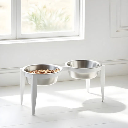 Dog Bowl Stand Elevated With Two Stainless Steel Bowls