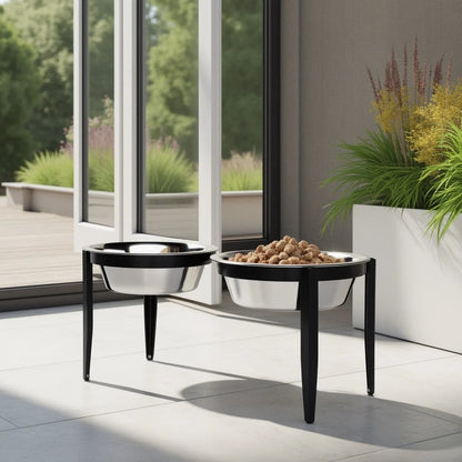 Dog Bowl Stand Elevated With Two Stainless Steel Bowls