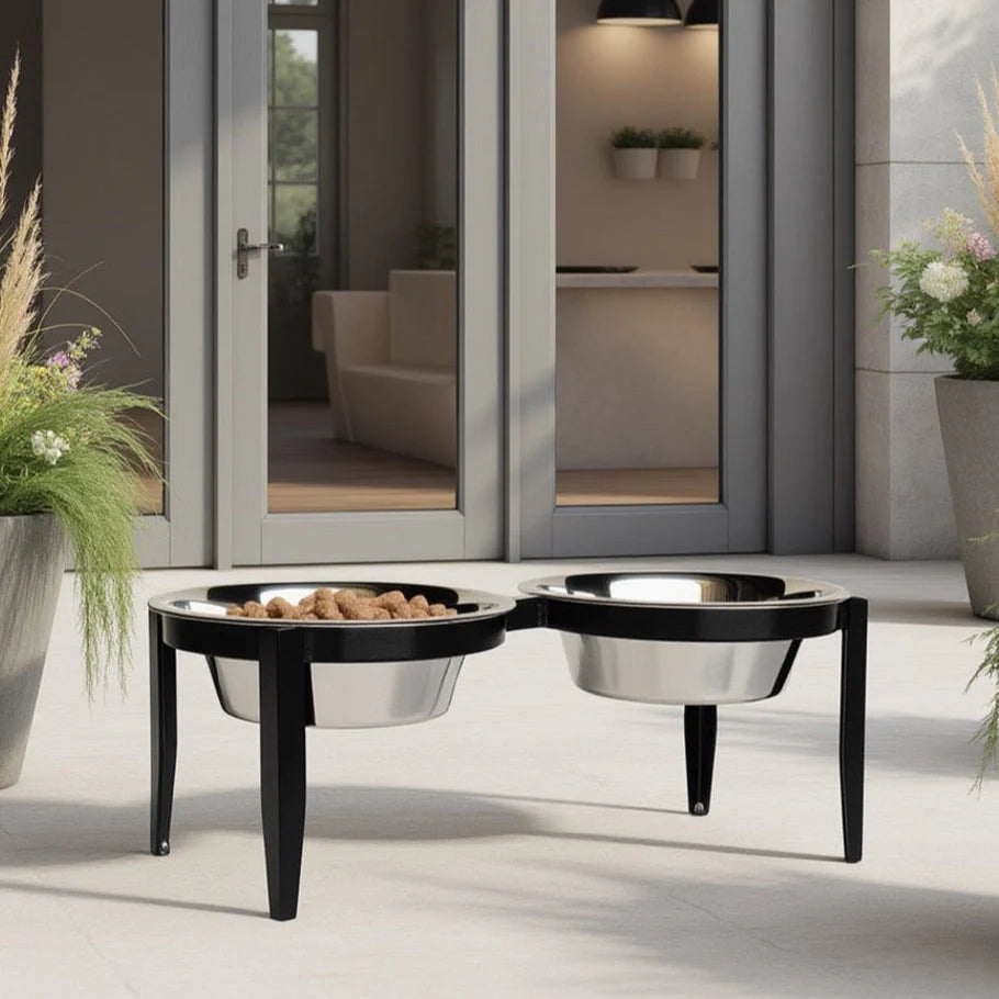 Dog Bowl Stand Elevated With Two Stainless Steel Bowls