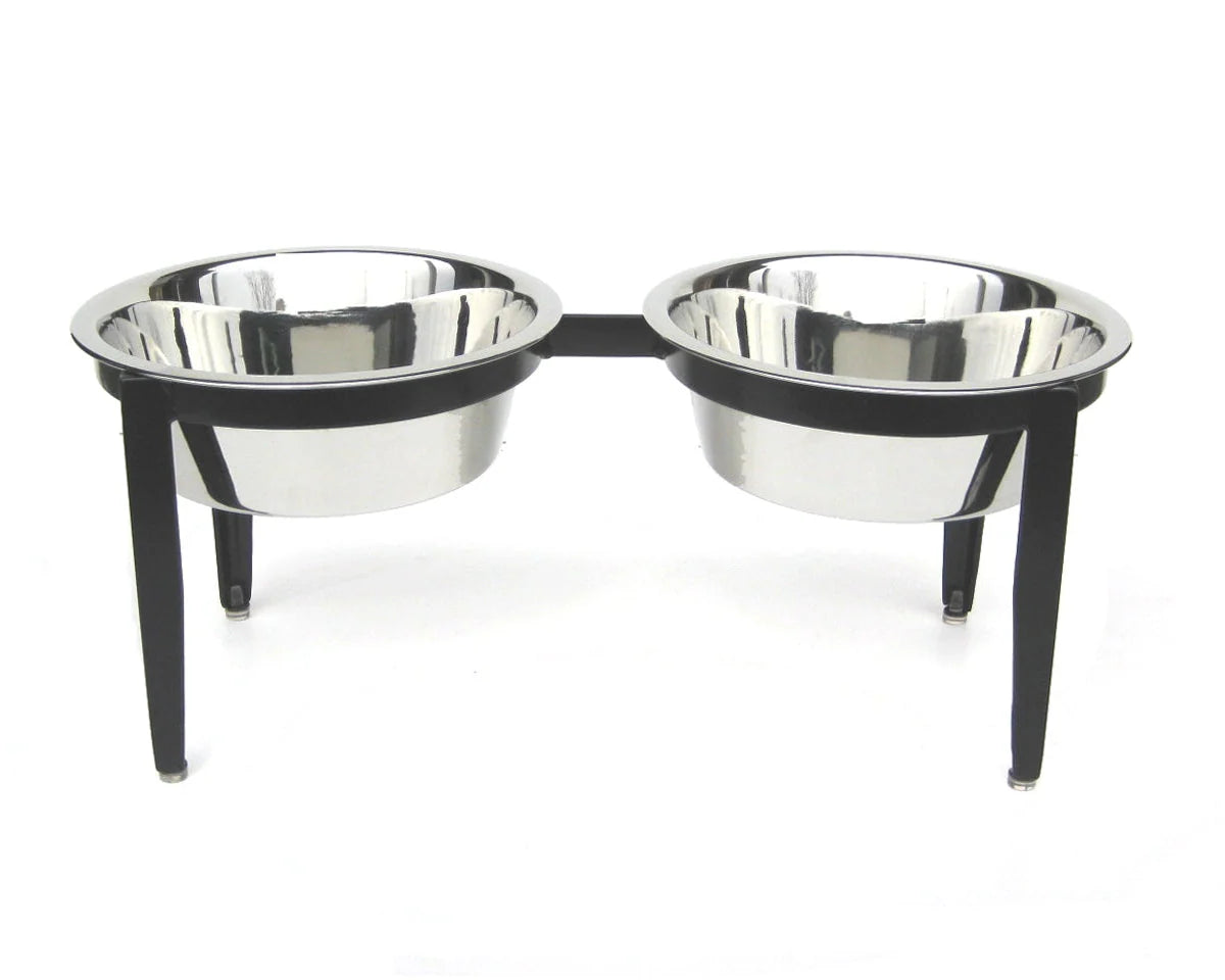 Dog Bowl Stand Elevated With Two Stainless Steel Bowls