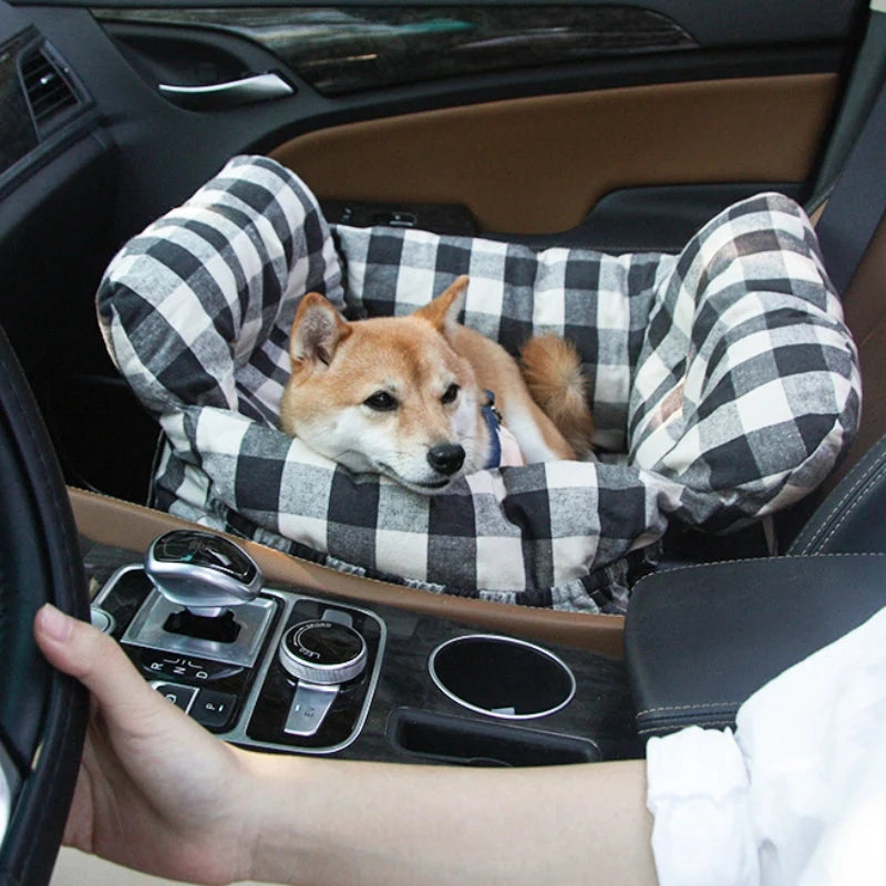 Dog Car Bed Plush Padded Machine-Washable Cover & Side Pockets