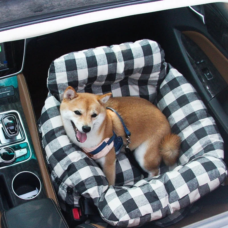 Dog Car Bed Plush Padded Machine-Washable Cover & Side Pockets